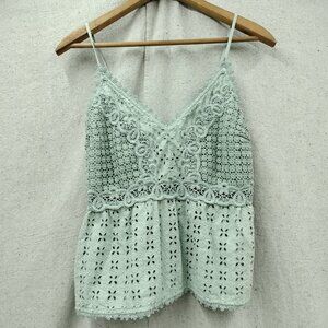 Abercrombie & Fitch Eyelet Lace Babydoll Tank Top Cami Small Sage Green Festival